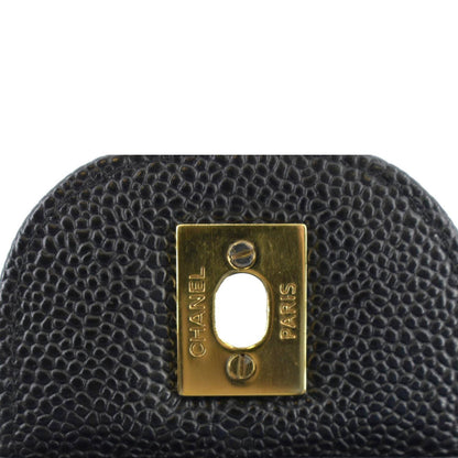 CHANEL Classic Jumbo Double Flap Quilted Caviar Leather Shoulder Bag Black
