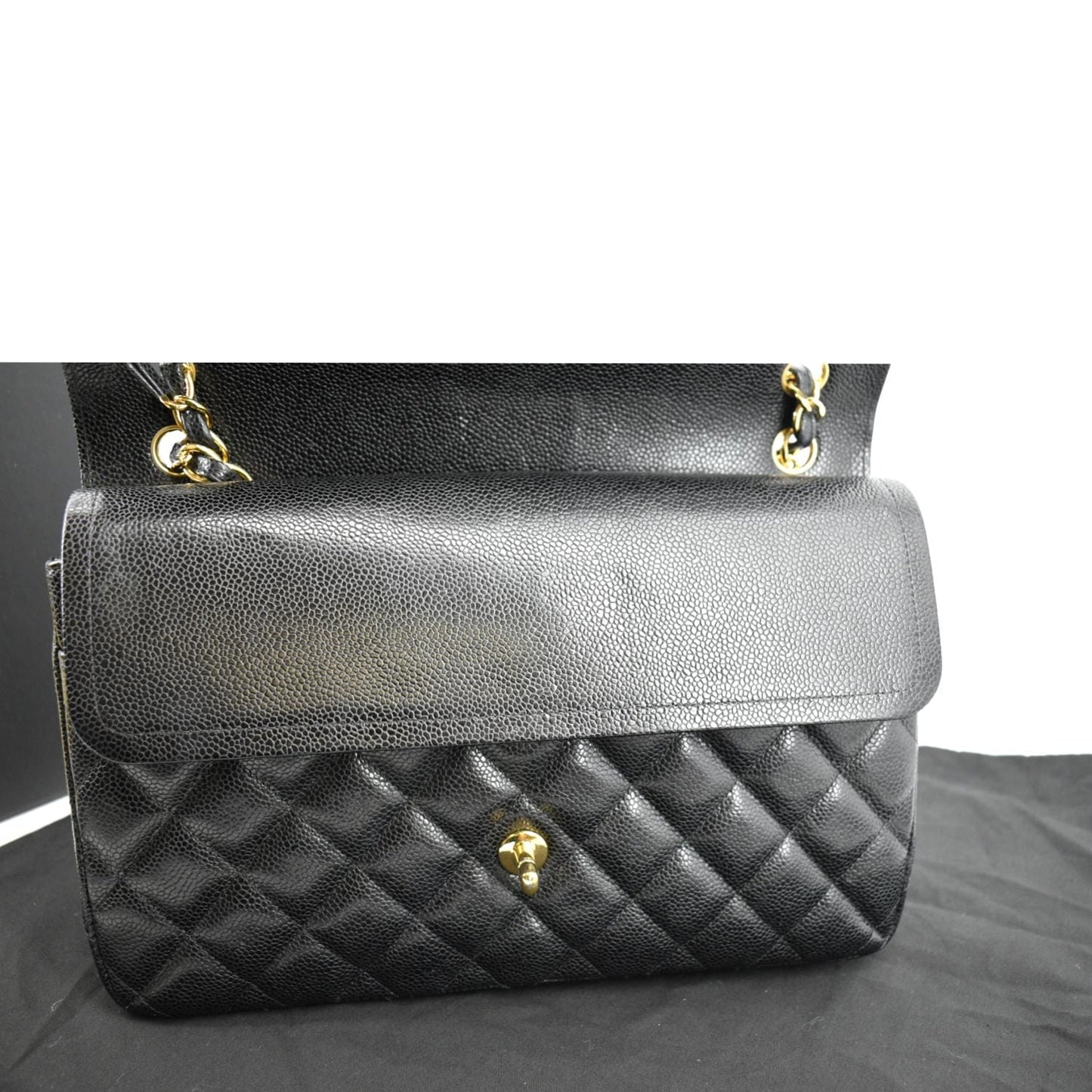 CHANEL Classic Jumbo Double Flap Quilted Caviar Leather Shoulder Bag Black