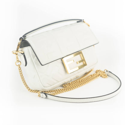 Fendi Leather Mini Baguette Bag in White
