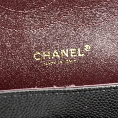 CHANEL Classic Jumbo Double Flap Quilted Caviar Leather Shoulder Bag Black