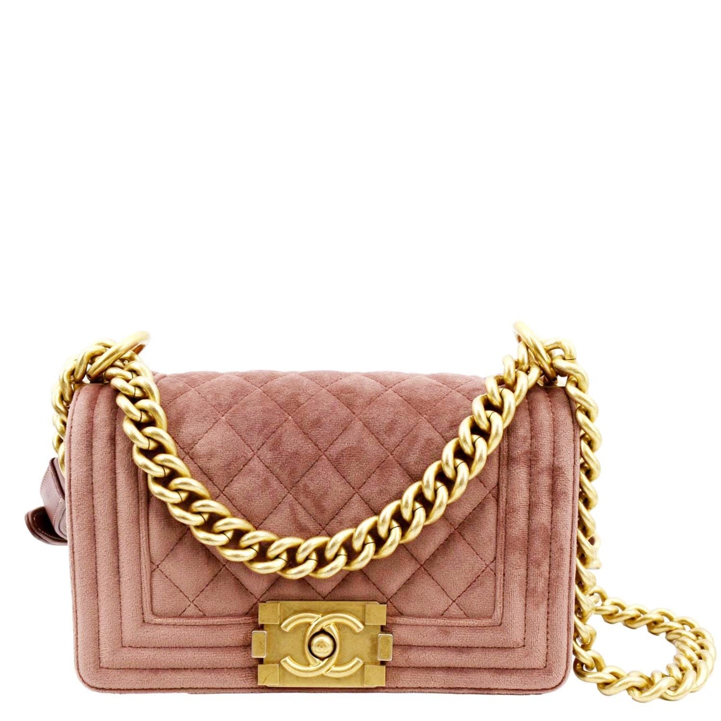 CHANEL Small Boy CC Chain Velvet Shoulder Bag Pink