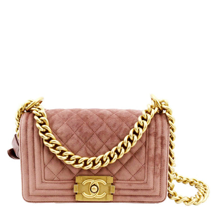 CHANEL Small Boy CC Chain Velvet Shoulder Bag Pink