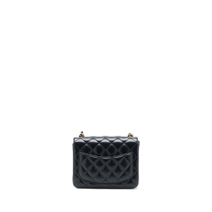 Chanel Classic Mini Square Flap Bag Lambskin Black LGHW (Microchip)