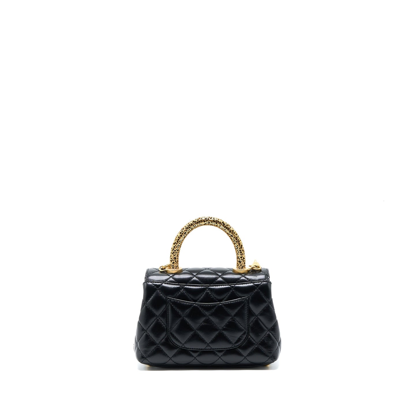 Chanel 22A Mini Coco Handle with Detailed Letter Handle Calfskin Black Brushed GHW (Microchip)