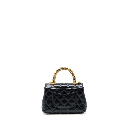 Chanel 22A Mini Coco Handle with Detailed Letter Handle Calfskin Black Brushed GHW (Microchip)