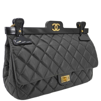CHANEL 2.55 Reissue Hanger Flap Quilted Leather Crossbody Bag Black