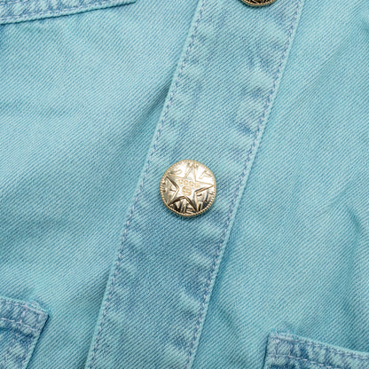 Chanel Size 34 Camellia COCO Button Denim Jacket Cotton Neon Blue