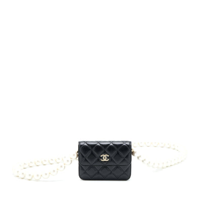 Chanel Mini Flap Bag with Giant Pearl Chain Lambskin Black LGHW