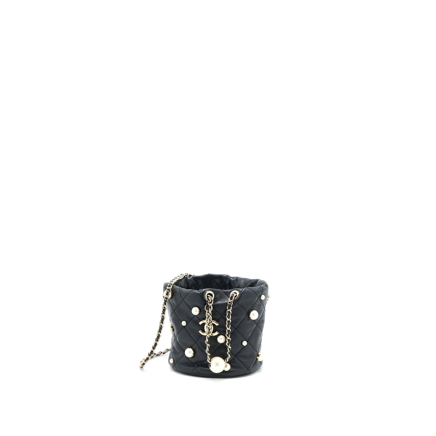 Chanel Mini Pearly Bucket Bag with Chain Lambskin Black LGHW