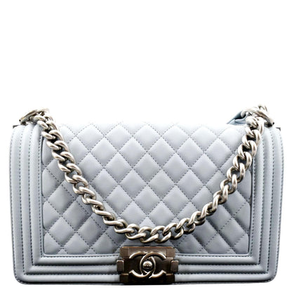 CHANEL Medium Boy Flap Quilted Leather Shoulder Bag Light Blue