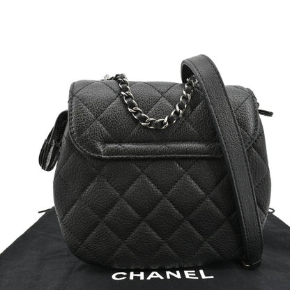 CHANEL CC Waiter Flap Goatskin Leather Crossbody Bag Black