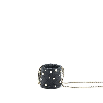 Chanel Mini Pearly Bucket Bag with Chain Lambskin Black LGHW