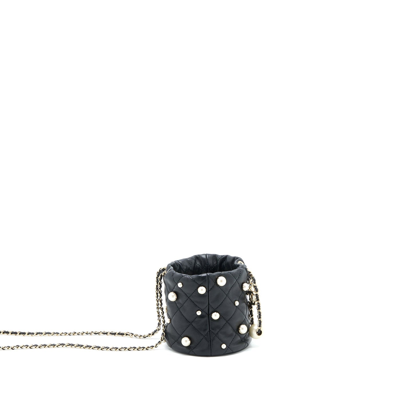 Chanel Mini Pearly Bucket Bag with Chain Lambskin Black LGHW