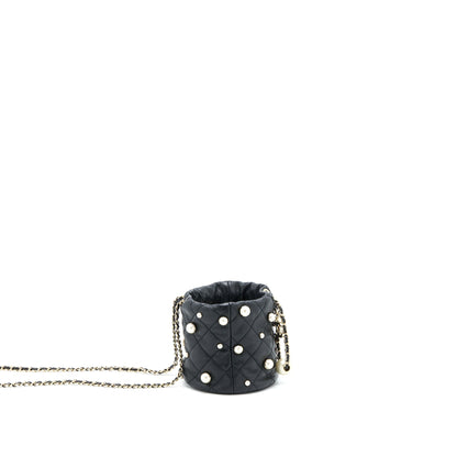 Chanel Mini Pearly Bucket Bag with Chain Lambskin Black LGHW