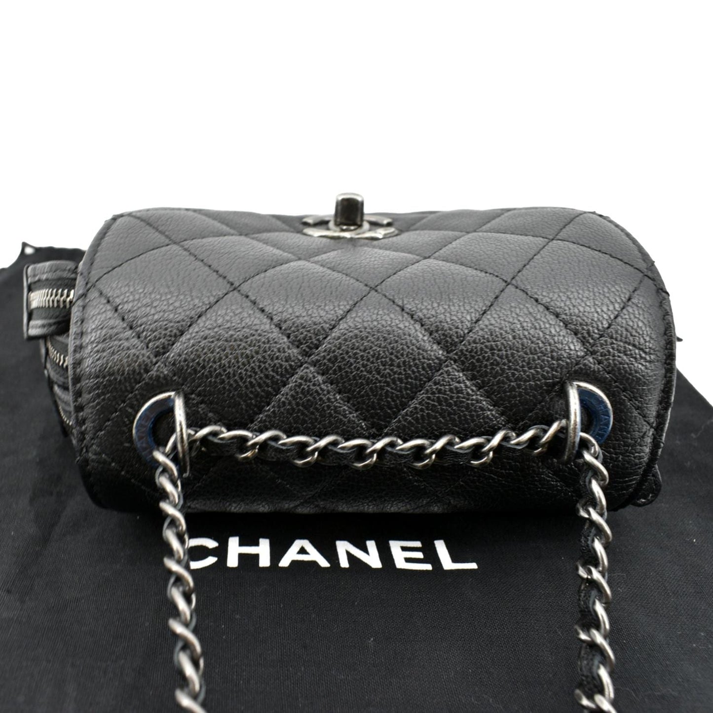 CHANEL CC Waiter Flap Goatskin Leather Crossbody Bag Black