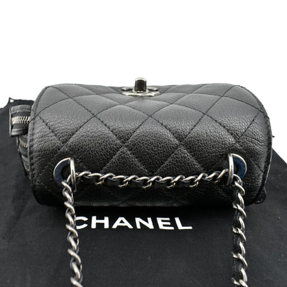 CHANEL CC Waiter Flap Goatskin Leather Crossbody Bag Black