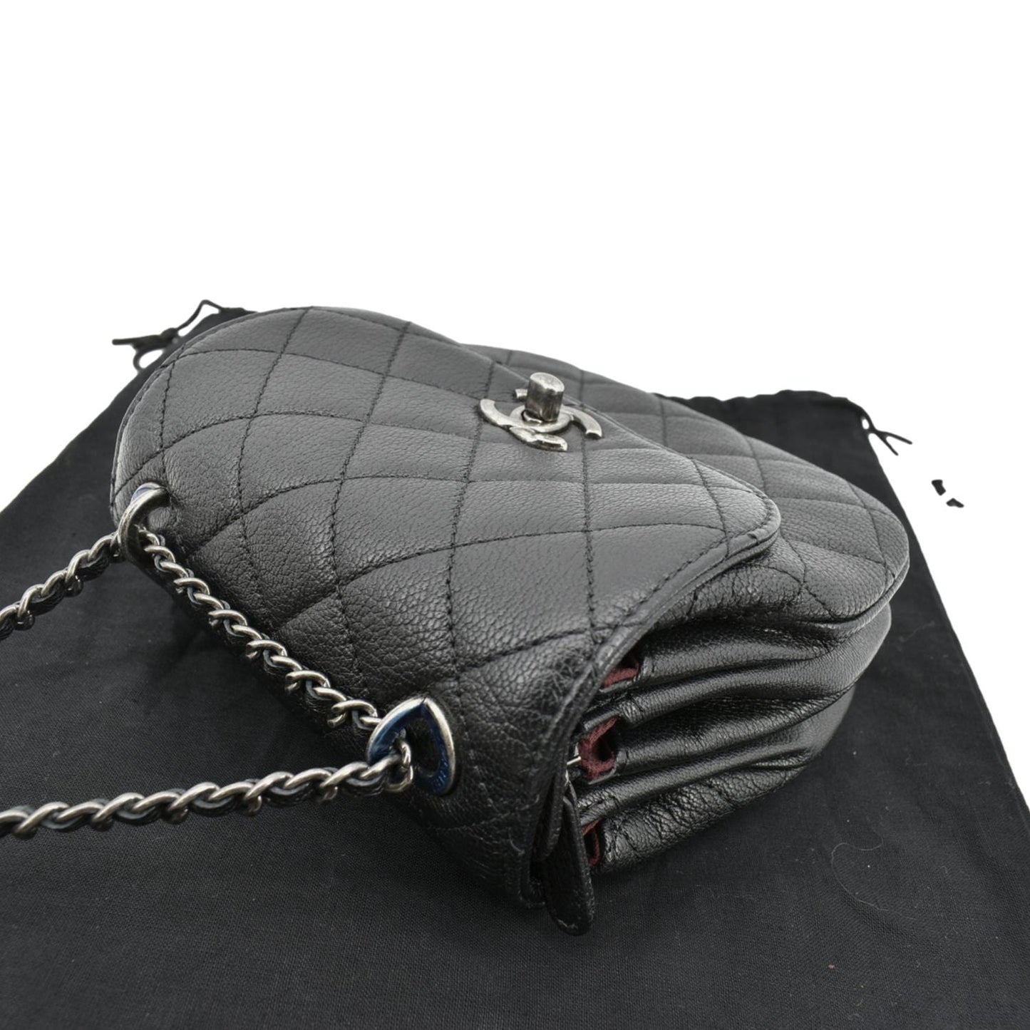 CHANEL CC Waiter Flap Goatskin Leather Crossbody Bag Black