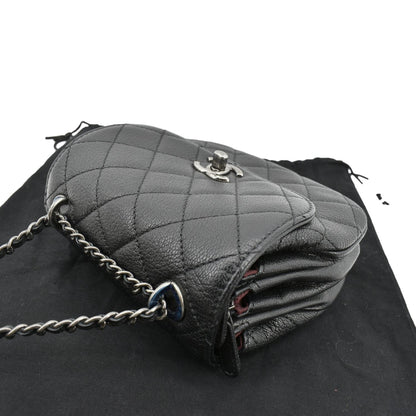CHANEL CC Waiter Flap Goatskin Leather Crossbody Bag Black