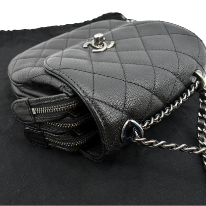 CHANEL CC Waiter Flap Goatskin Leather Crossbody Bag Black