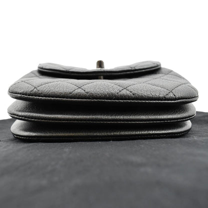 CHANEL CC Waiter Flap Goatskin Leather Crossbody Bag Black