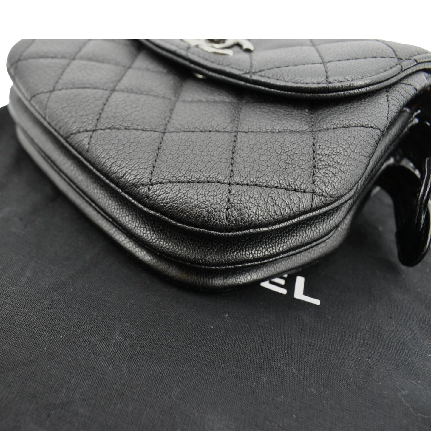 CHANEL CC Waiter Flap Goatskin Leather Crossbody Bag Black