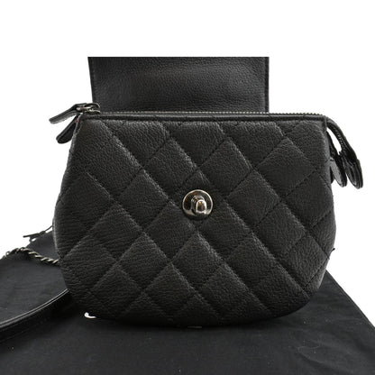 CHANEL CC Waiter Flap Goatskin Leather Crossbody Bag Black