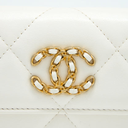 Chanel 19 Coin Purse with Chain Goatskin White Multicolour Hardware