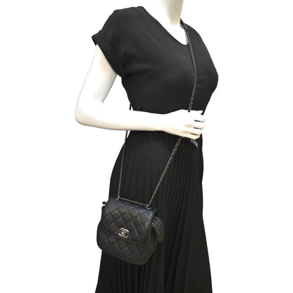 CHANEL CC Waiter Flap Goatskin Leather Crossbody Bag Black