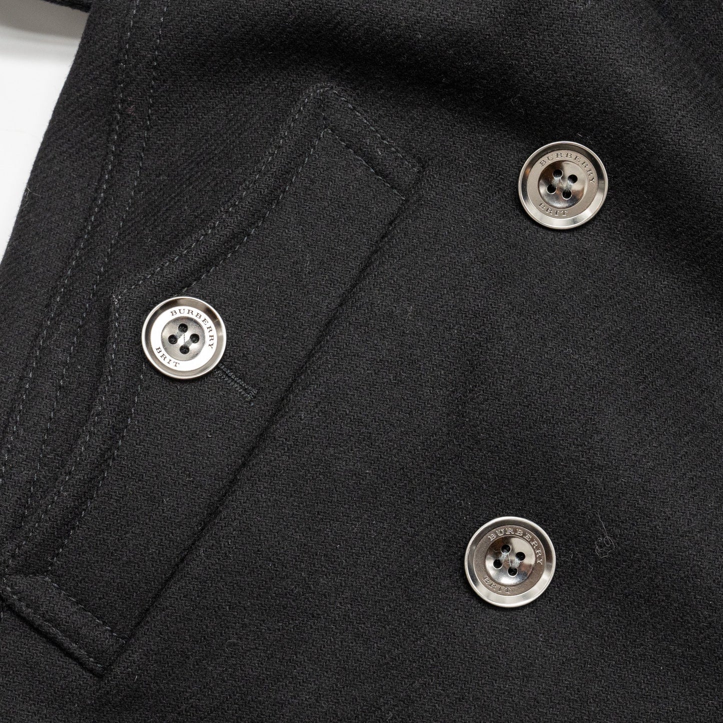Burberry Size 10 Double Breasted Belted-Waist Coat Virgin Wool Black