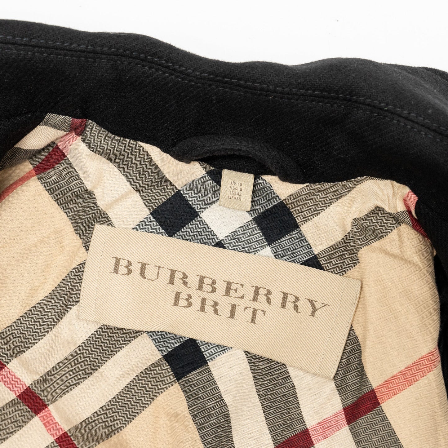 Burberry Size 10 Double Breasted Belted-Waist Coat Virgin Wool Black