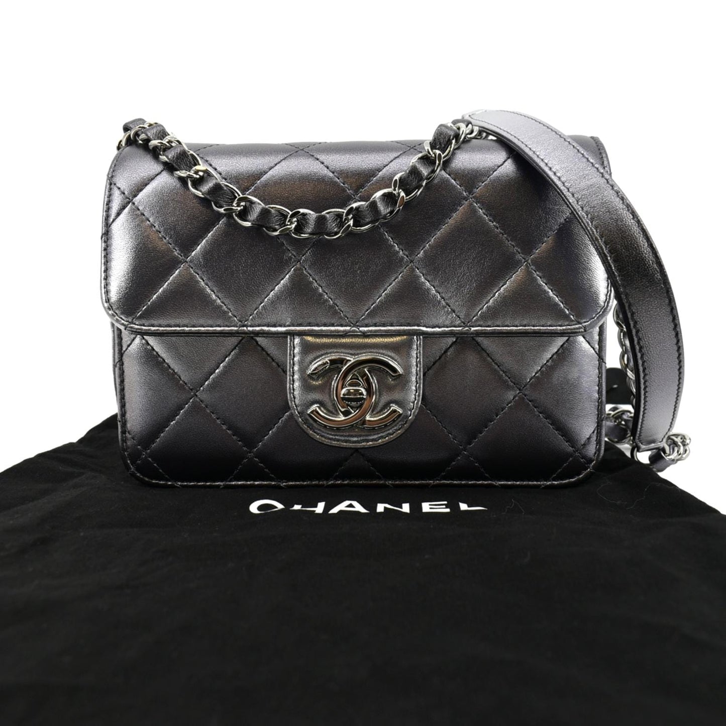 CHANEL Like a Wallet Quilted Lambskin Leather Shoulder Bag Gunmetal Metallic