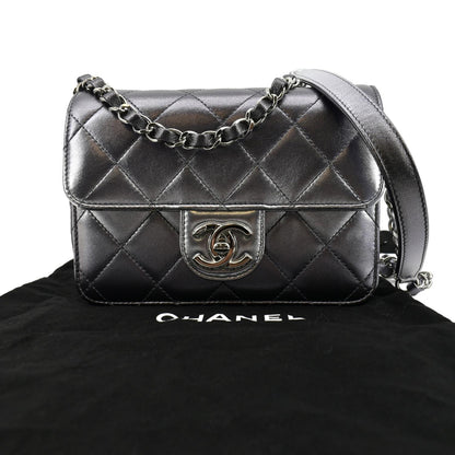 CHANEL Like a Wallet Quilted Lambskin Leather Shoulder Bag Gunmetal Metallic