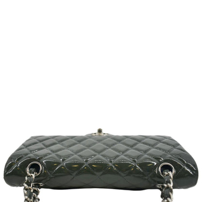 CHANEL Flap Quilted Patent Leather Shoulder Bag Green