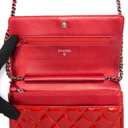 Chanel Boy Wallet On Chain Patent Metallic Red SHW