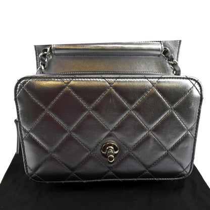 CHANEL Like a Wallet Quilted Lambskin Leather Shoulder Bag Gunmetal Metallic