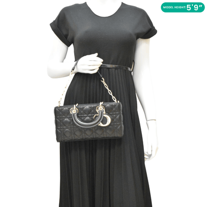 CHRISTIAN DIOR Lady D-Joy Medium Cannage Leather Shoulder Bag Black