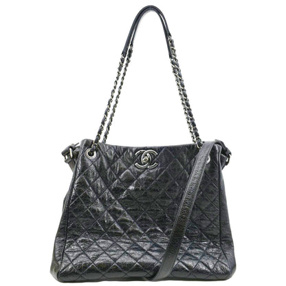 CHANEL Glazed Aged Calfskin Distressed Tote Shoulder Bag Blue