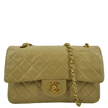 CHANEL Classic Double Flap Leather Shoulder Bag Beige