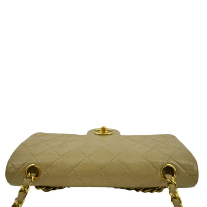 CHANEL Classic Double Flap Leather Shoulder Bag Beige
