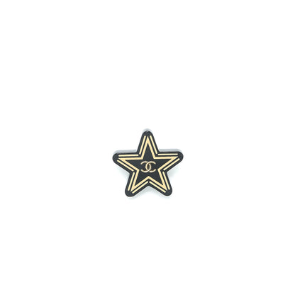 Chanel Star Brooch Black Gold Tone