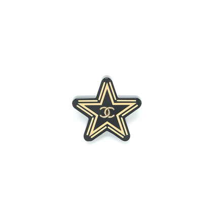 Chanel Star Brooch Black Gold Tone