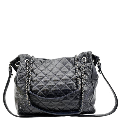 CHANEL Glazed Aged Calfskin Distressed Tote Shoulder Bag Blue