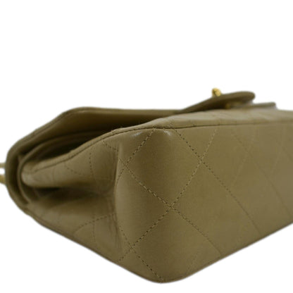 CHANEL Classic Double Flap Leather Shoulder Bag Taupe