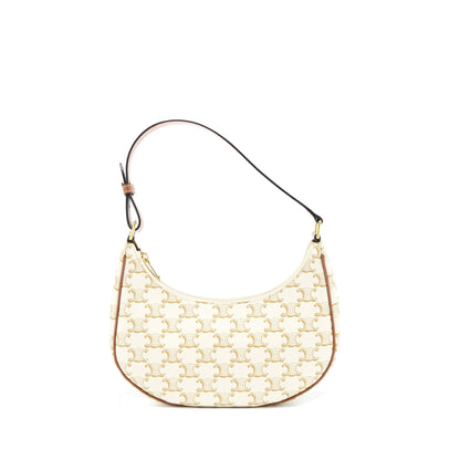 Celine Ava Purse In Triomphe Canvas And Calfskin White