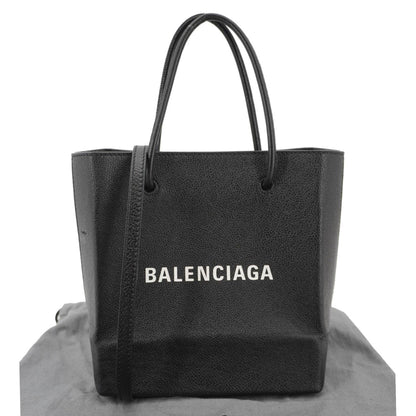 BALENCIAGA Leather Shopping Tote Shoulder Bag Black