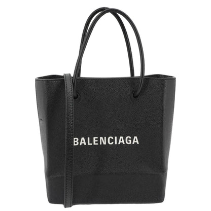 BALENCIAGA Leather Shopping Tote Shoulder Bag Black