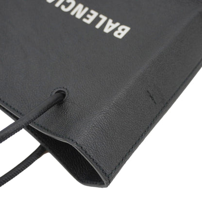 BALENCIAGA Leather Shopping Tote Shoulder Bag Black