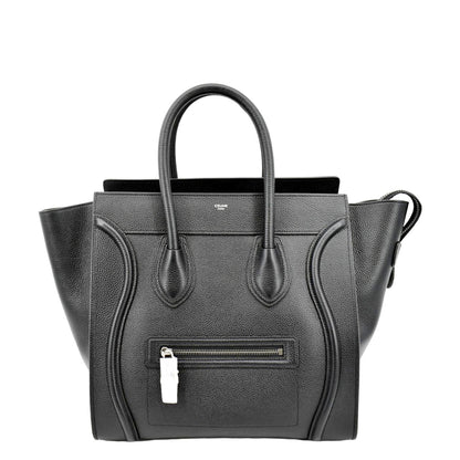 CELINE Drummed Mini Luggage Calfskin Leather Tote Bag Black