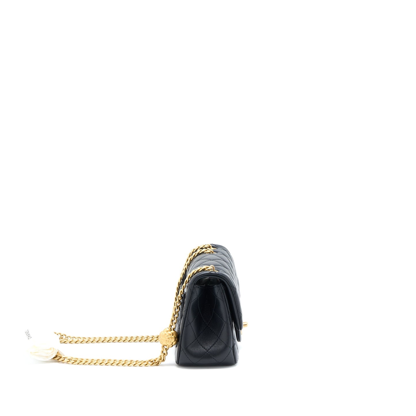 Chanel 23S Camellia Chain Mini Square Flap Bag Lambskin Black Brushed GHW (Microchip)