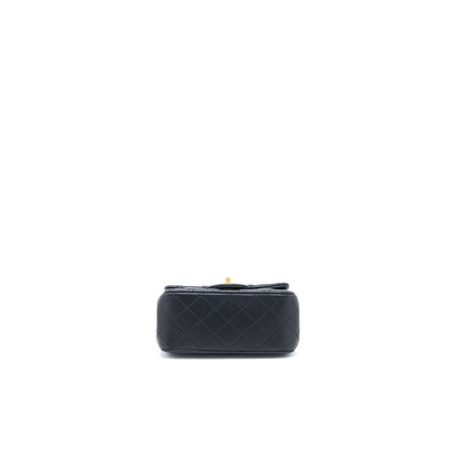 Chanel 23S Camellia Chain Mini Square Flap Bag Lambskin Black Brushed GHW (Microchip)